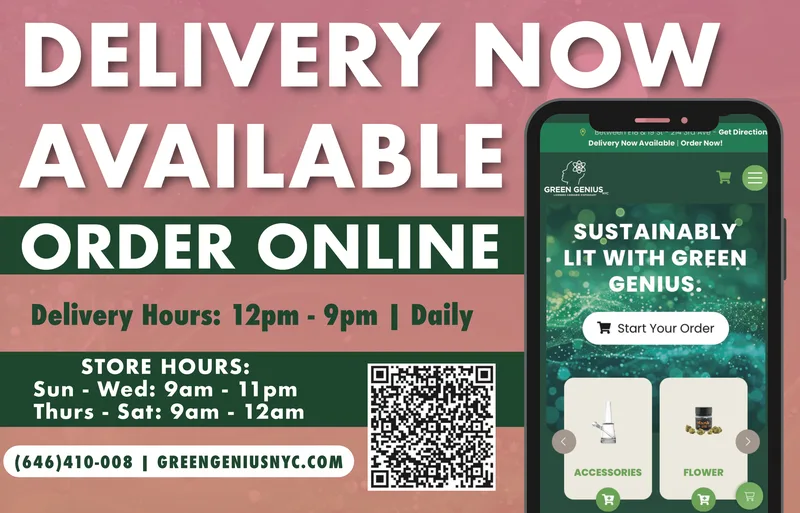 Green Genius NYC delivery EDDM mailer with QR code ordering and store hours