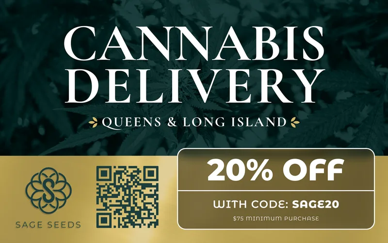 Sage Seeds cannabis delivery EDDM mailer with 20% off code and QR ordering