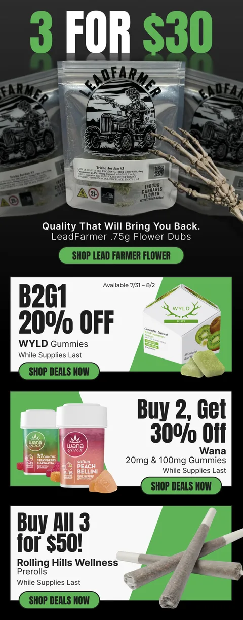 Wizard Trees new product launch email with flower and pre-roll showcase